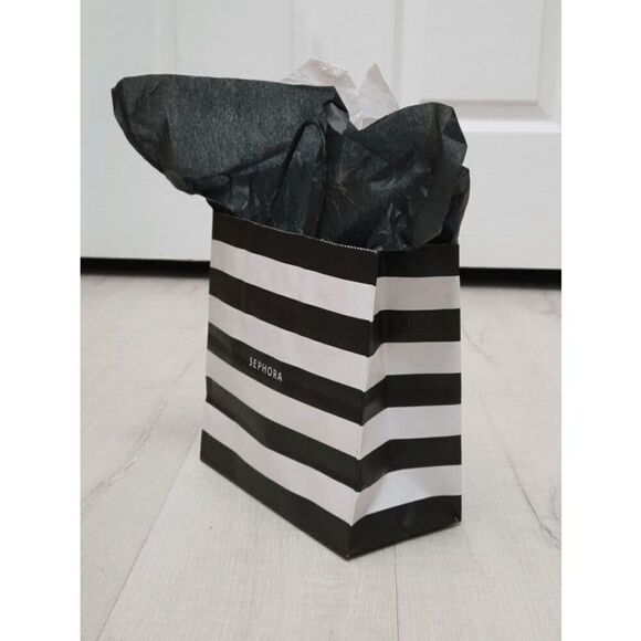 🖤🤍 SEPHORA Empty Black White Striped Paper Shopping Gift Bag with Tissues - Picture 2 of 9